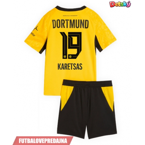 Lacne Dětský Futbalové dres Borussia Dortmund Konstantinos Karetsas #19 2026-27 Krátky Rukáv - Domáci (+ trenírky)